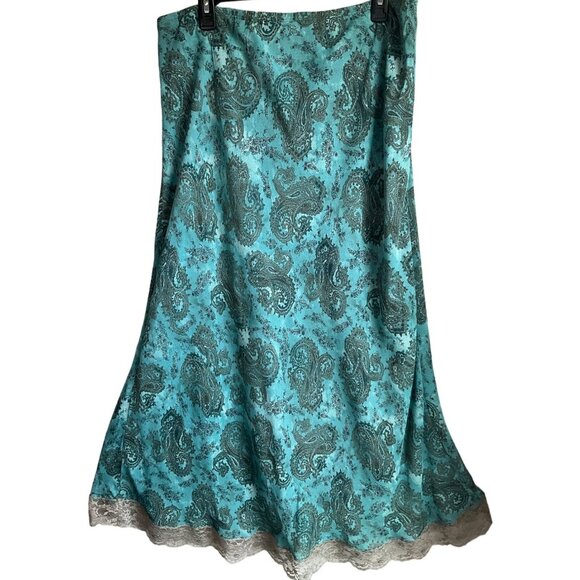 VTG Y2K Francesca rose Sz Large-XL Maxi Skirt Slit Turquoise Paisley Bottom Lace - Picture 1 of 8